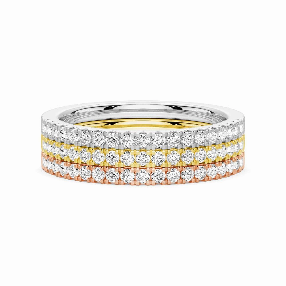 Lab Grown Diamond Tri color Set of Three Stackable Bands All Time Stylish Art