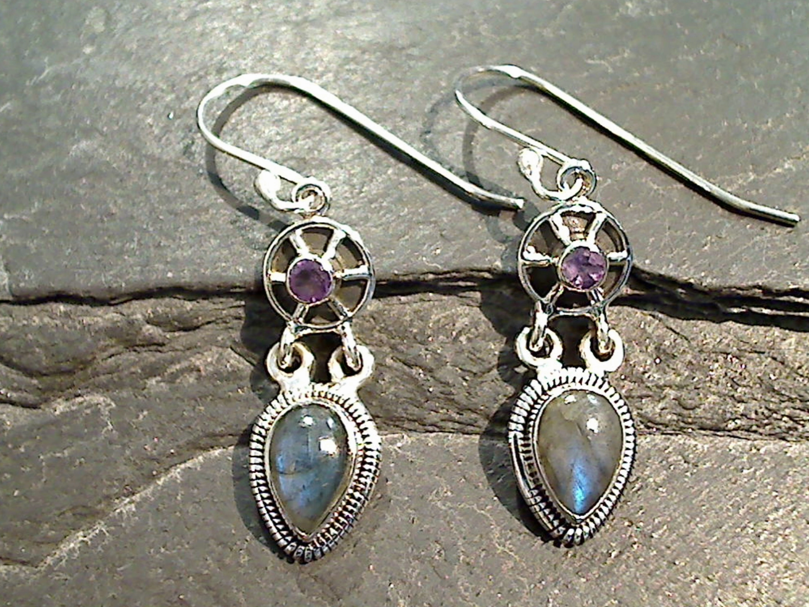 Seasonal Mood Labradorite, Amethyst, Sterling Silver Earrings