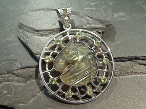 Labradorite, Peridot, Sterling Silver Extra Large  Horse Head Pendant Trendy Gifts