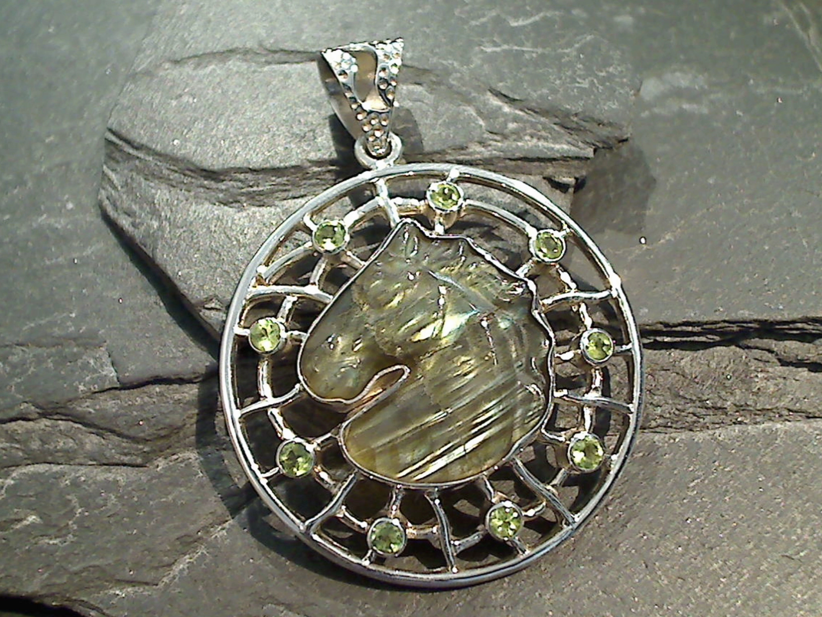 Labradorite, Peridot, Sterling Silver Extra Large  Horse Head Pendant Trendy Gifts