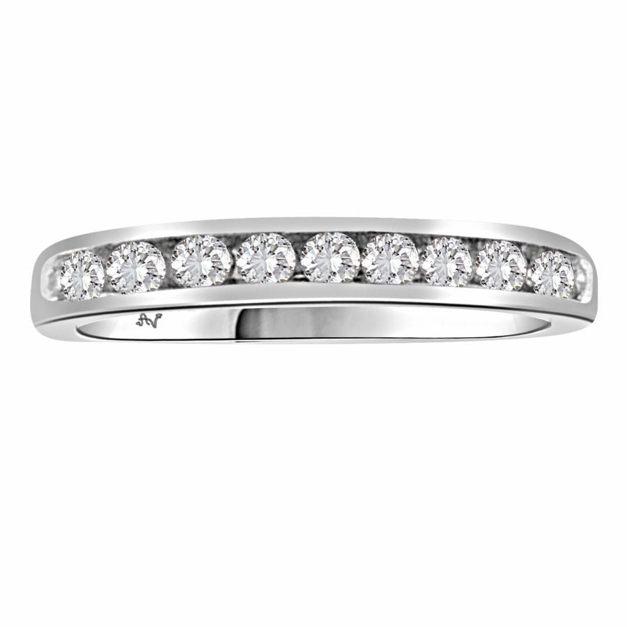 LADIES BAND 0.33CT ROUND DIAMOND 14K WHITE GOLD (SI QUALITY) Brilliant Finish Textured Detail