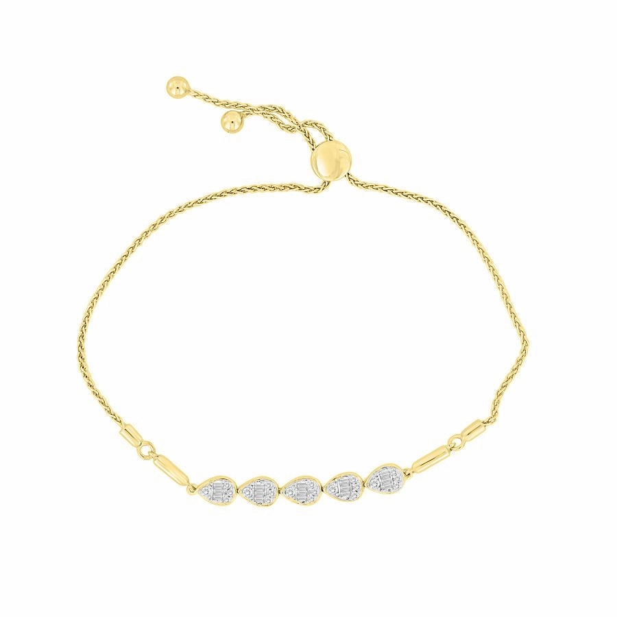 Flawless Finish Bold Touch LADIES BOVALO BRACELET 0.33CT ROUND/BAGUETTE DIAMOND YELLOW GOLD/STERLING SILVER