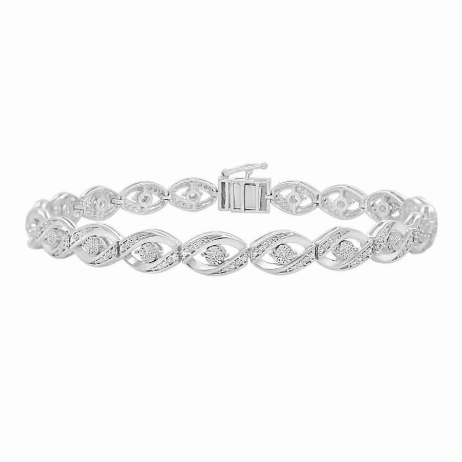 Lustrous Look Captivating Style LADIES BRACELET 0.25CT ROUND DIAMOND STERLING SILVER/WHITE GOLD