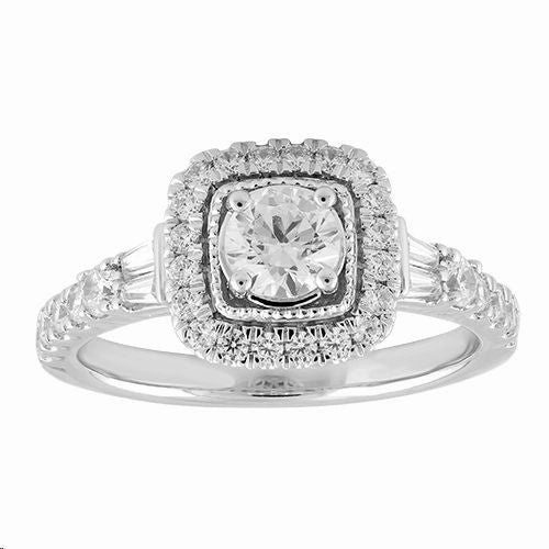 LADIES BRIDAL SET 1.00CT ROUND/BAGUETTE DIAMOND 14K WHITE GOLD (CENTER STONE 0.45CT ROUND DIAMOND) high contrast