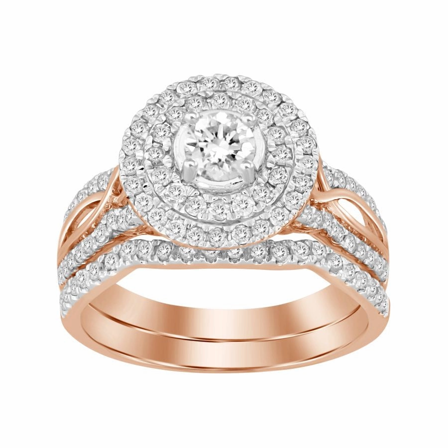 LADIES BRIDAL SET 1.00CT ROUND DIAMOND 14K ROSE GOLD (CENTER STONE 0.20CT ROUND DIAMOND) Luxury Flow Everyday Shine