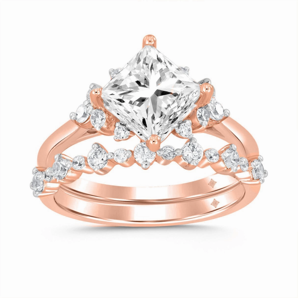 Modern Highlight LADIES BRIDAL SET 2 1/2CT ROUND DIAMOND 14K ROSE GOLD (CENTER STONE PRINCESS DIAMOND 2CT)
