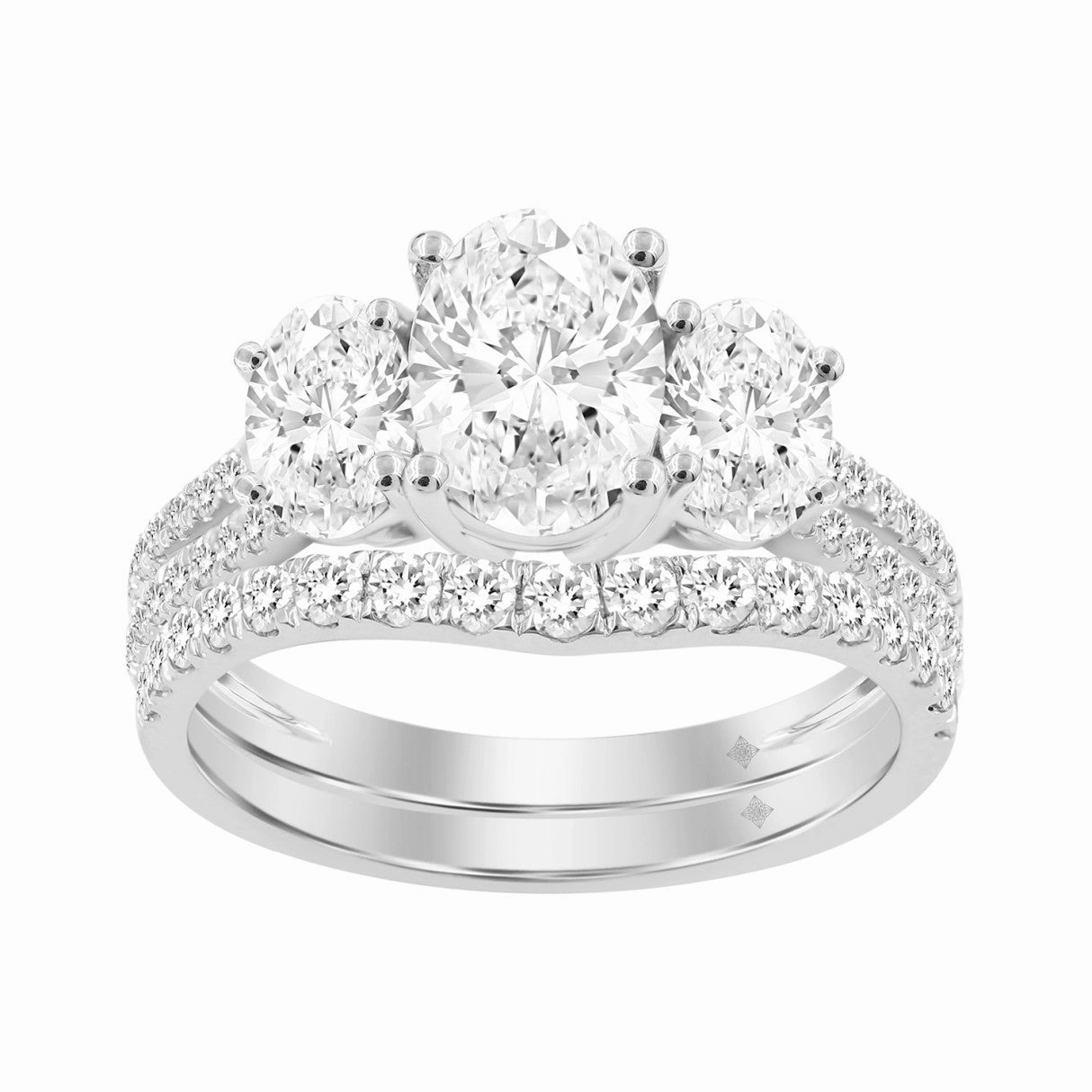 LADIES BRIDAL SET 2 3/8CT ROUND/OVAL DIAMOND 14K WHITE GOLD (CENTER STONE OVAL DIAMOND 1CT ) Edgy Mood Sleek Mood