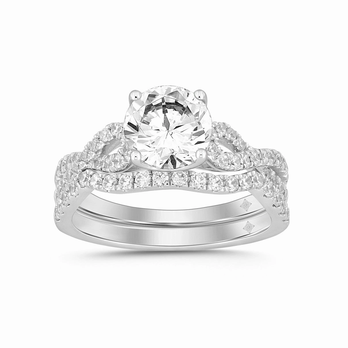 LADIES BRIDAL SET 2CT ROUND DIAMOND 14K WHITE GOLD (ROUND DIAMOND 1 1/2CT ) Refined Lines Premium Finish