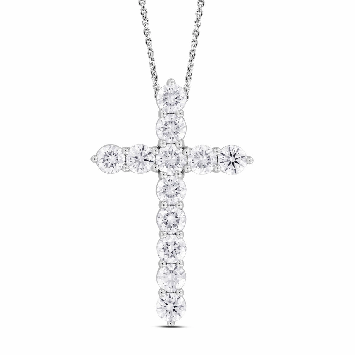 LADIES CROSS PENDANT WITH CHAIN 3CT ROUND DIAMOND 14K WHITE GOLD Simple Glow