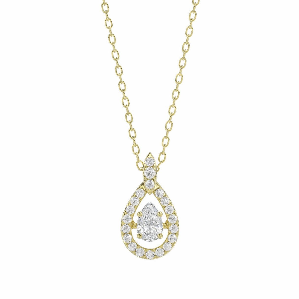 Refined Detailing Opulent Edge LADIES DANCING DIAMOND PENDANT WITH CHAIN 3/4CT ROUND DIAMOND 14K YELLOW GOLD (CENTER STONE PEAR DIAMOND 1/2CT)