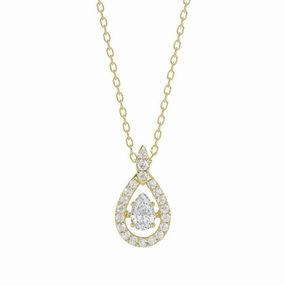 Refined Detailing Opulent Edge LADIES DANCING DIAMOND PENDANT WITH CHAIN 3/4CT ROUND DIAMOND 14K YELLOW GOLD (CENTER STONE PEAR DIAMOND 1/2CT)