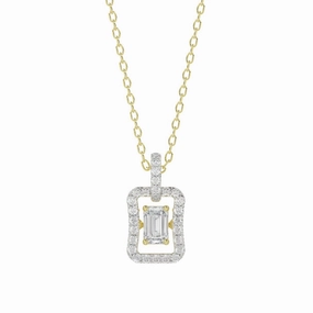 LADIES DANCING DIAMOND PENDANT WITH CHAIN 3/4CT ROUND/EMERALD DIAMOND 14K YELLOW GOLD (CENTER STONE EMERALD DIAMOND 1/2CT) Cool Finish