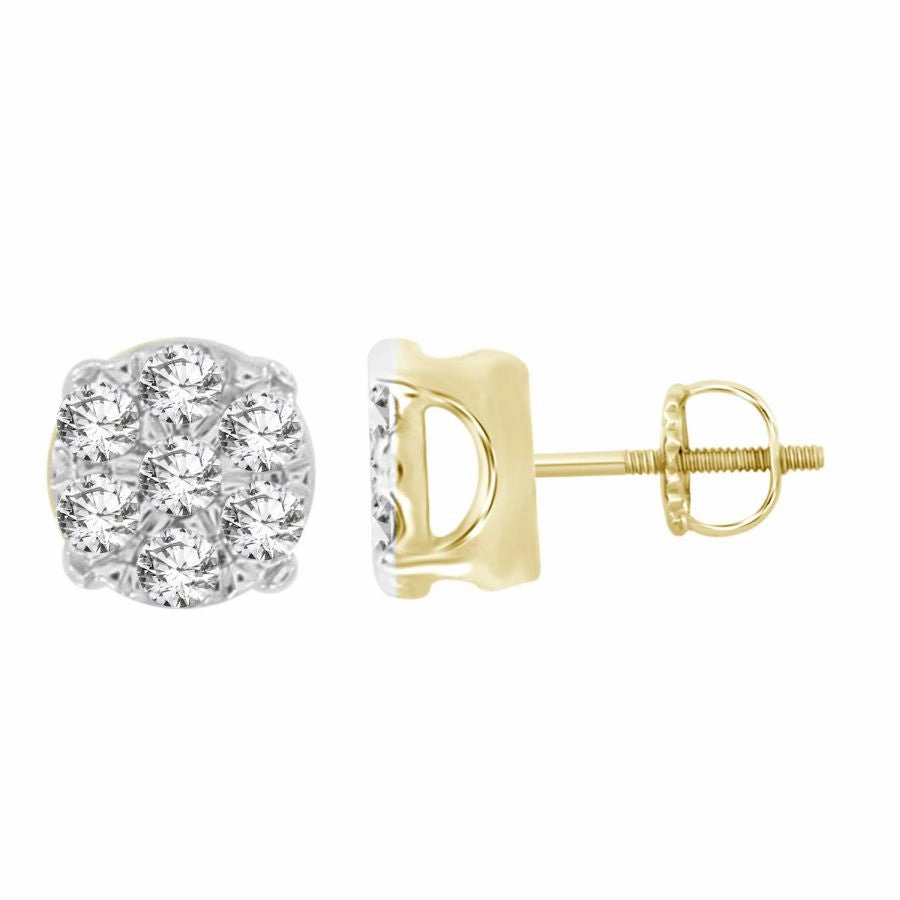 LADIES EARRING 0.25CT ROUND DIAMOND 10K YELLOW GOLD Captivating Style Graceful Accessory