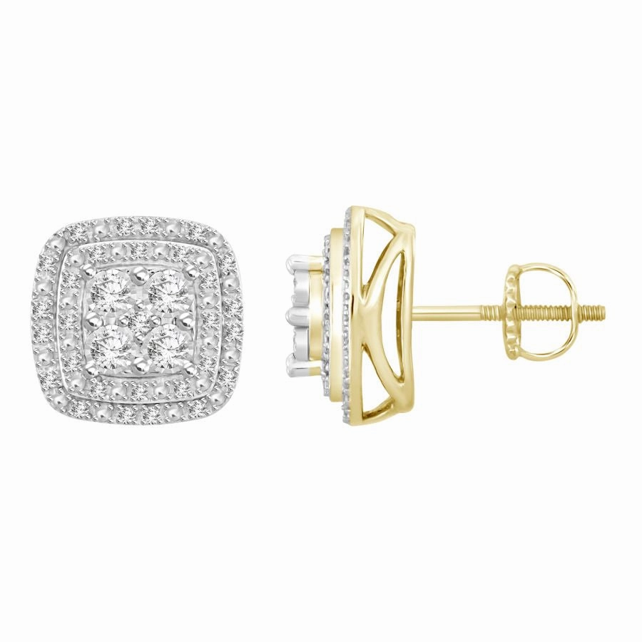 Handcrafted Art LADIES EARRINGS 0.25CT ROUND DIAMOND 10K YELLOW GOLD