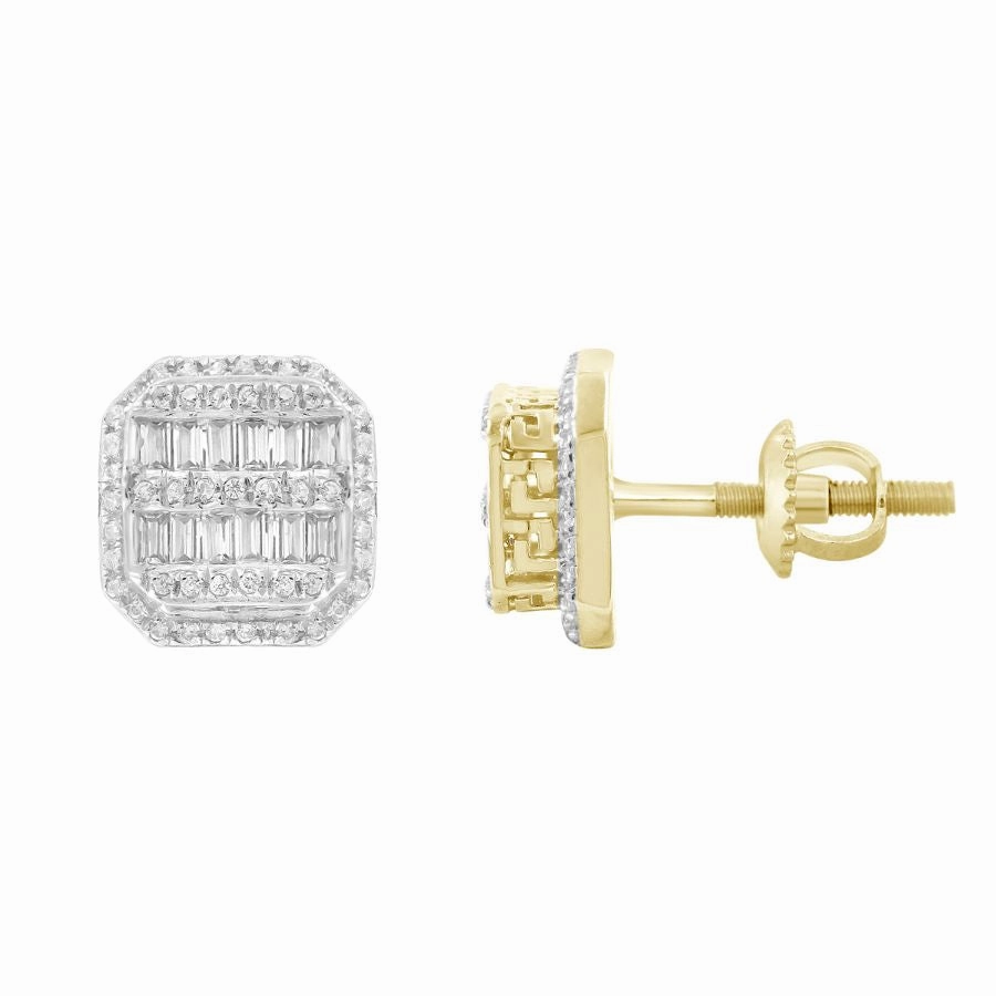 Graceful Accent Luxury Collection LADIES EARRINGS 0.50CT ROUND/BAGUETTE DIAMOND 10K YELLOW GOLD