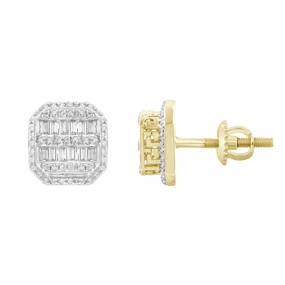 Graceful Accent Luxury Collection LADIES EARRINGS 0.50CT ROUND/BAGUETTE DIAMOND 10K YELLOW GOLD