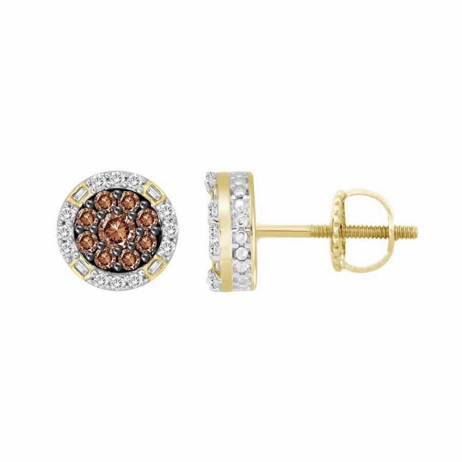Sparkle Pop LADIES EARRINGS 0.50CT ROUND/BAGUETTE DIAMOND 10K YELLOW GOLD