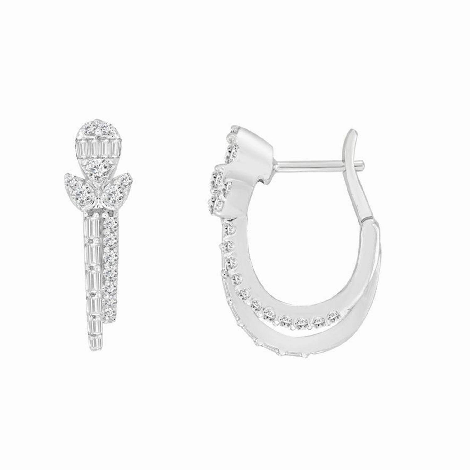 Sophisticated Craft LADIES EARRINGS 0.50CT ROUND/BAGUETTE DIAMOND 14K WHITE GOLD