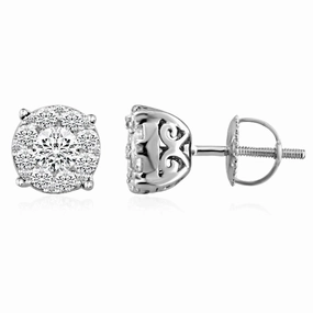 LADIES EARRINGS 0.50CT ROUND DIAMOND 14K WHITE GOLD (SI QUALITY) Smooth Glow Polished Touch