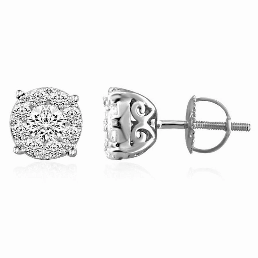Polished Design Morning Light LADIES EARRINGS 1.00CT ROUND DIAMOND 14K WHITE GOLD