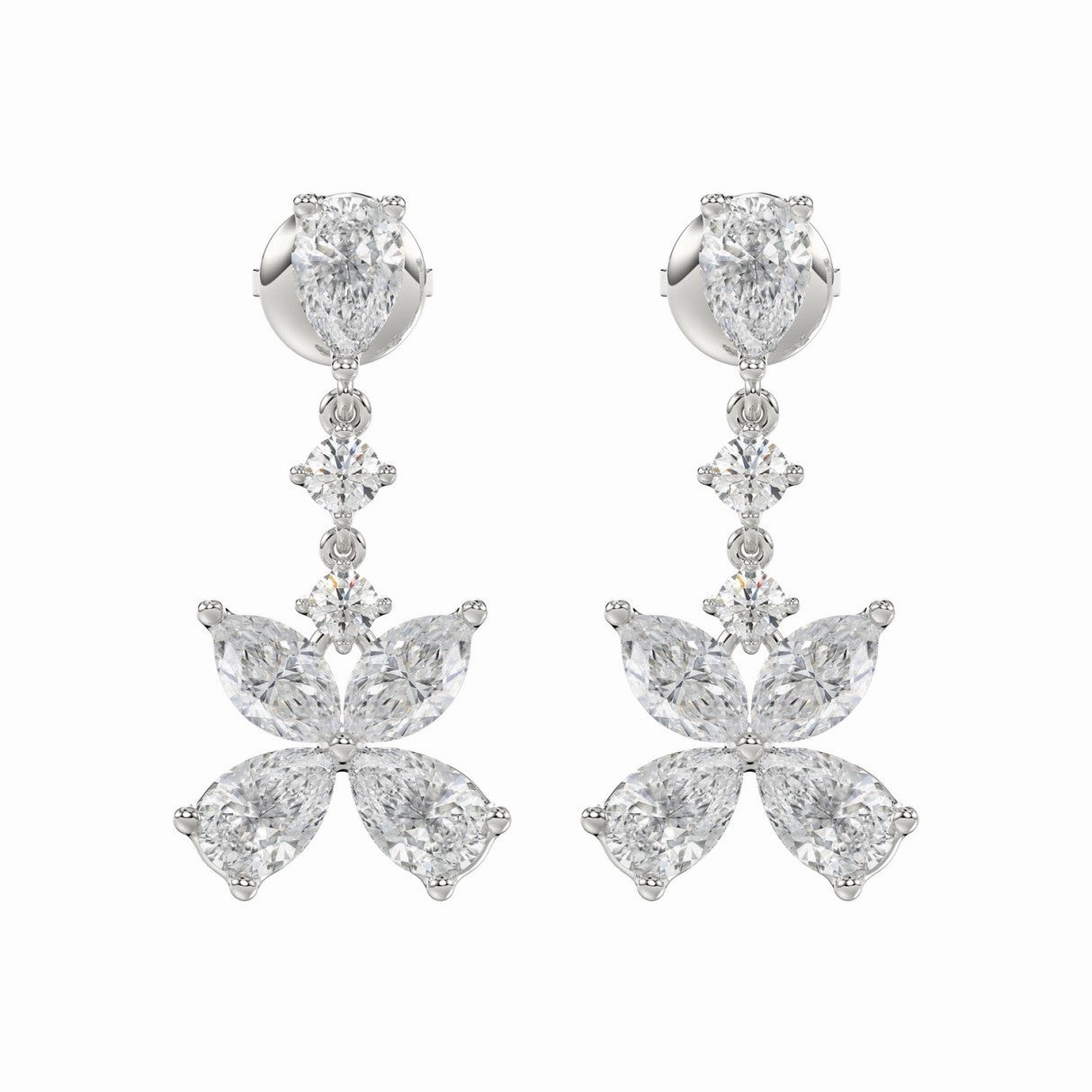 LADIES EARRINGS 3CT ROUND/MARQUISE/PEAR DIAMOND 14K WHITE GOLD Sparkling Craft Bright Mood