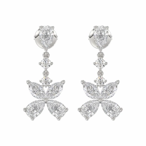 LADIES EARRINGS 3CT ROUND/MARQUISE/PEAR DIAMOND 14K WHITE GOLD Sparkling Craft Bright Mood