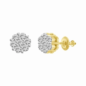 LADIES  FLOWER EARRINGS 0.50CT ROUND DIAMOND 14K YELLOW GOLD Casual Pair Ornate Design