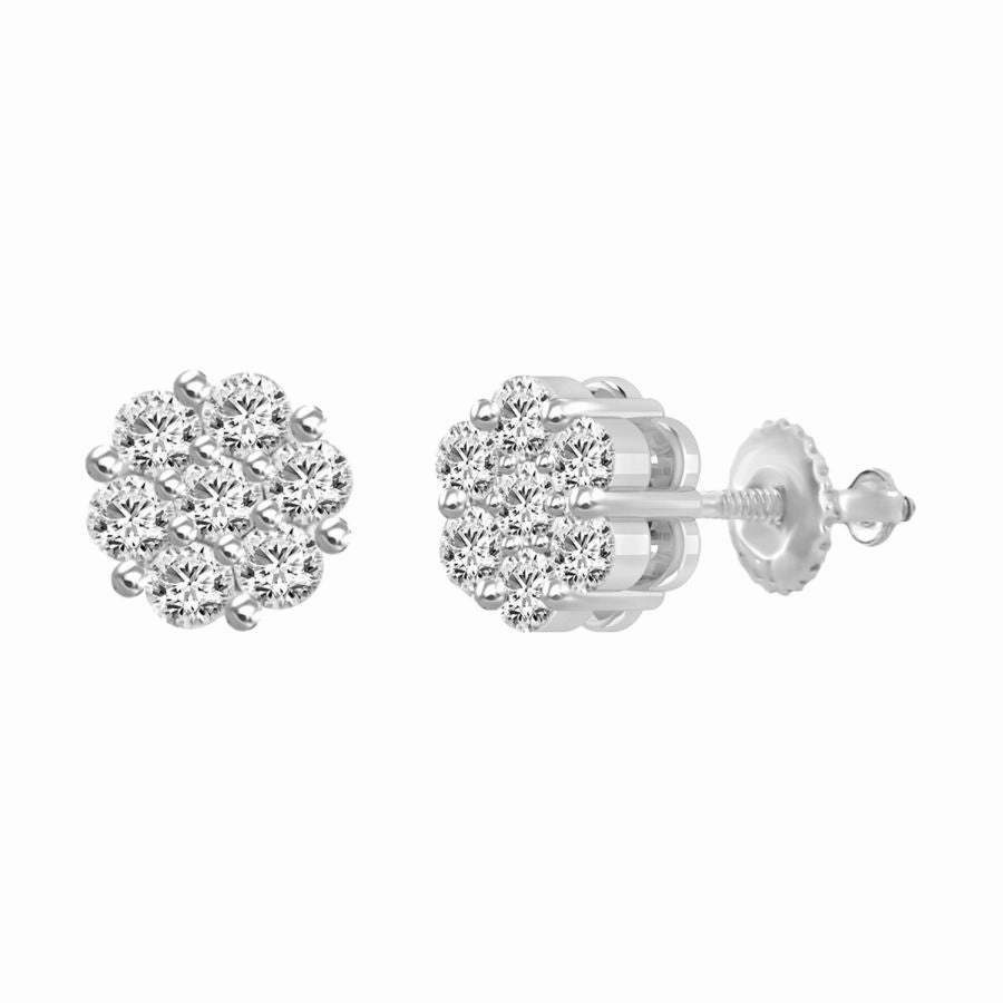 LADIES FLOWER EARRINGS 2.00CT ROUND DIAMOND 14K WHITE GOLD Cool Moment