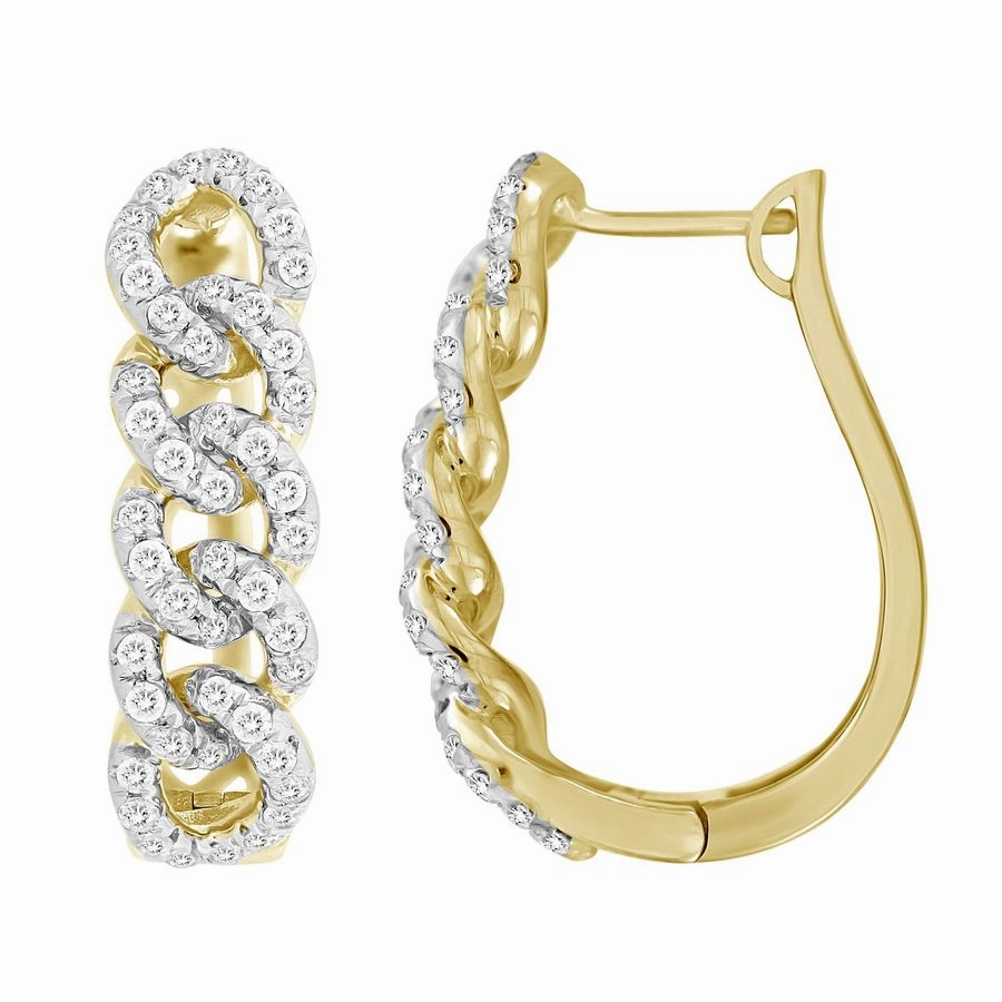 LADIES HOOP EARRINGS 1.00CT ROUND DIAMOND 10K YELLOW GOLD All Day Wear Casual Fit