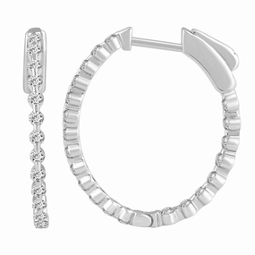 Refined Style LADIES HOOP EARRINGS 1.00CT ROUND DIAMOND 14K WHITE GOLD