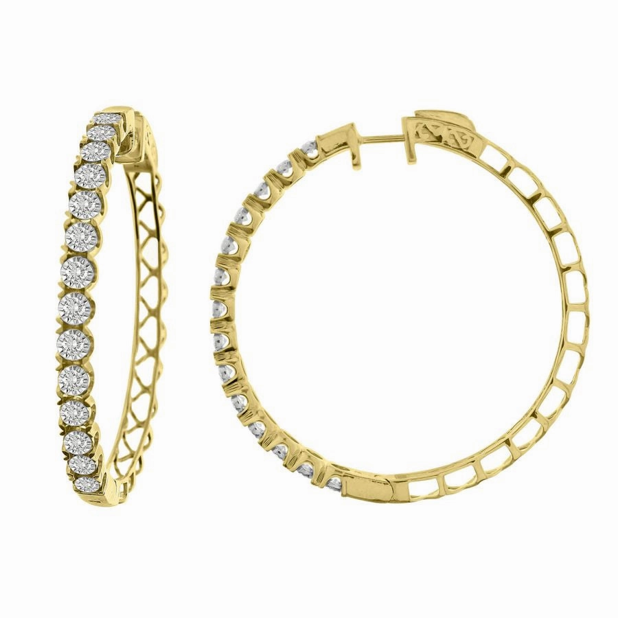 LADIES HOOP EARRINGS 2.00CT ROUND DIAMOND 10K YELLOW GOLD Glamorous Jewelry Luminous Glow
