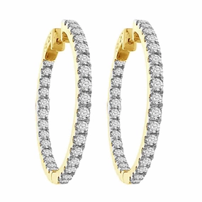 LADIES HOOP EARRINGS 3.00CT ROUND DIAMOND 10K YELLOW GOLD Timeless Gem Exclusive Jewelry