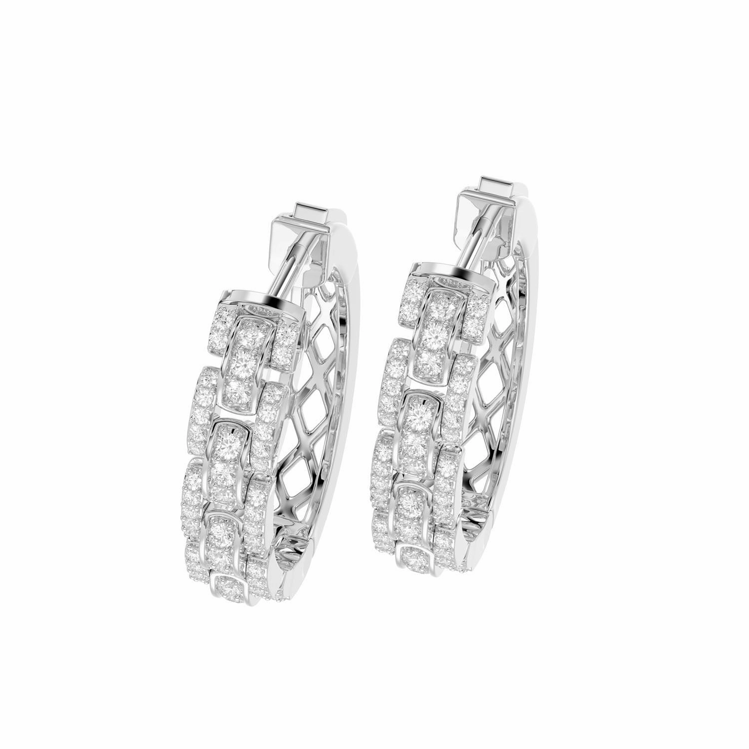 LADIES HOOPS EARRING 0.50CT ROUND DIAMOND 14K WHITE GOLD Fashion Form Soft Form