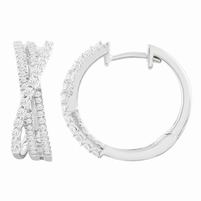 Understated Shine LADIES HOOPS EARRINGS 0.50CT ROUND DIAMOND 14K WHITE GOLD