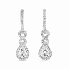 Timeless Accent LADIES HOOPS EARRINGS 2.00CT ROUND/PEAR DIAMOND 14K WHITE GOLD