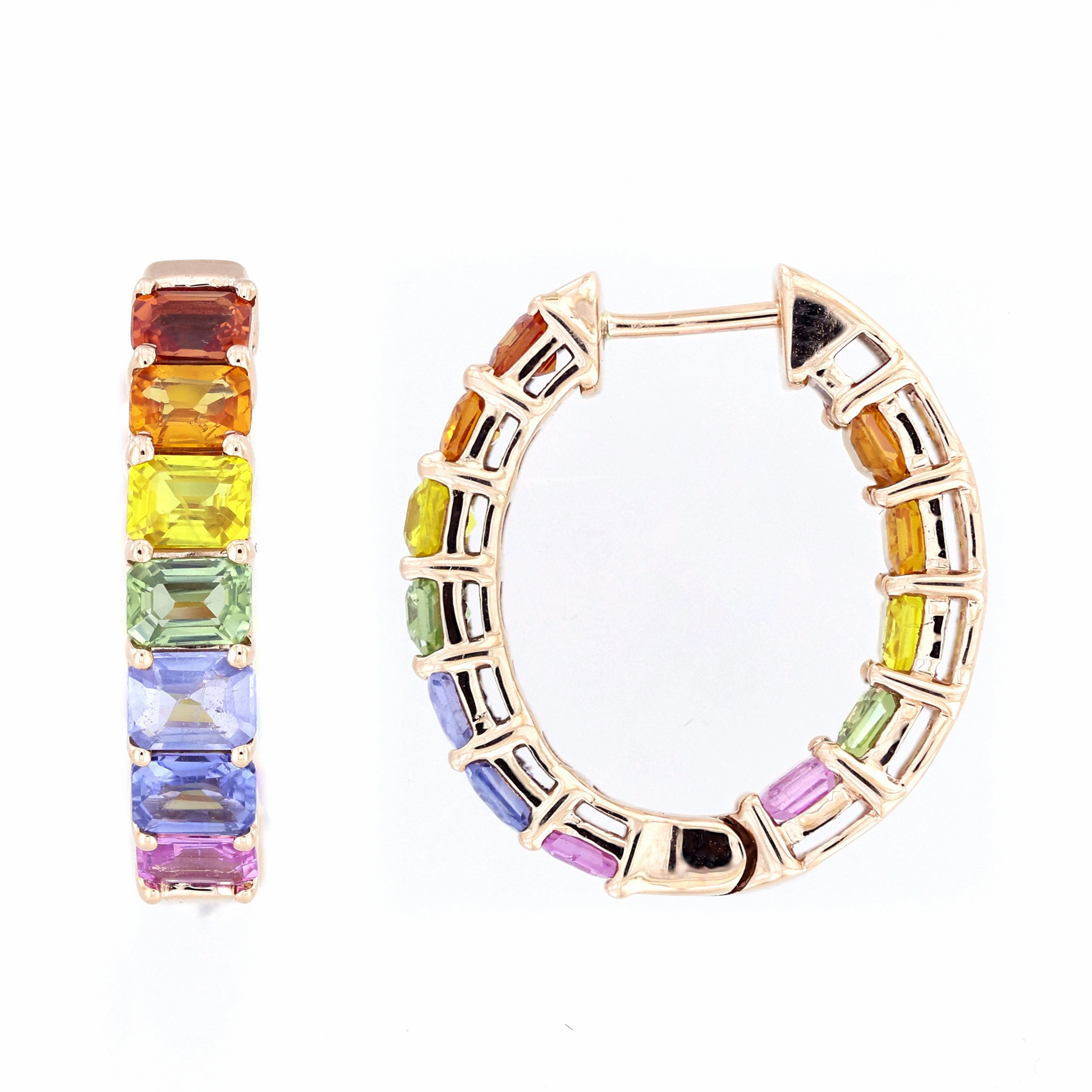 Personalized Craft LADIES  HOOPS EARRINGS  6.00CT EMERALD DIAMOND 14K ROSE GOLD (COLOUR STONE MIX-6.00CT)