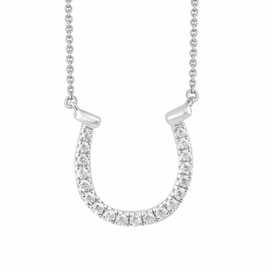Rich Shine LADIES NECKLACE 0.10CT ROUND DIAMOND 10K WHITE GOLD