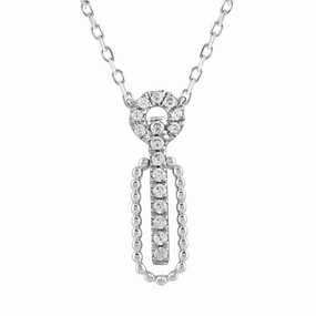 Stylish Design Sophisticated Accent LADIES NECKLACE 0.10CT ROUND DIAMOND 14K WHITE GOLD