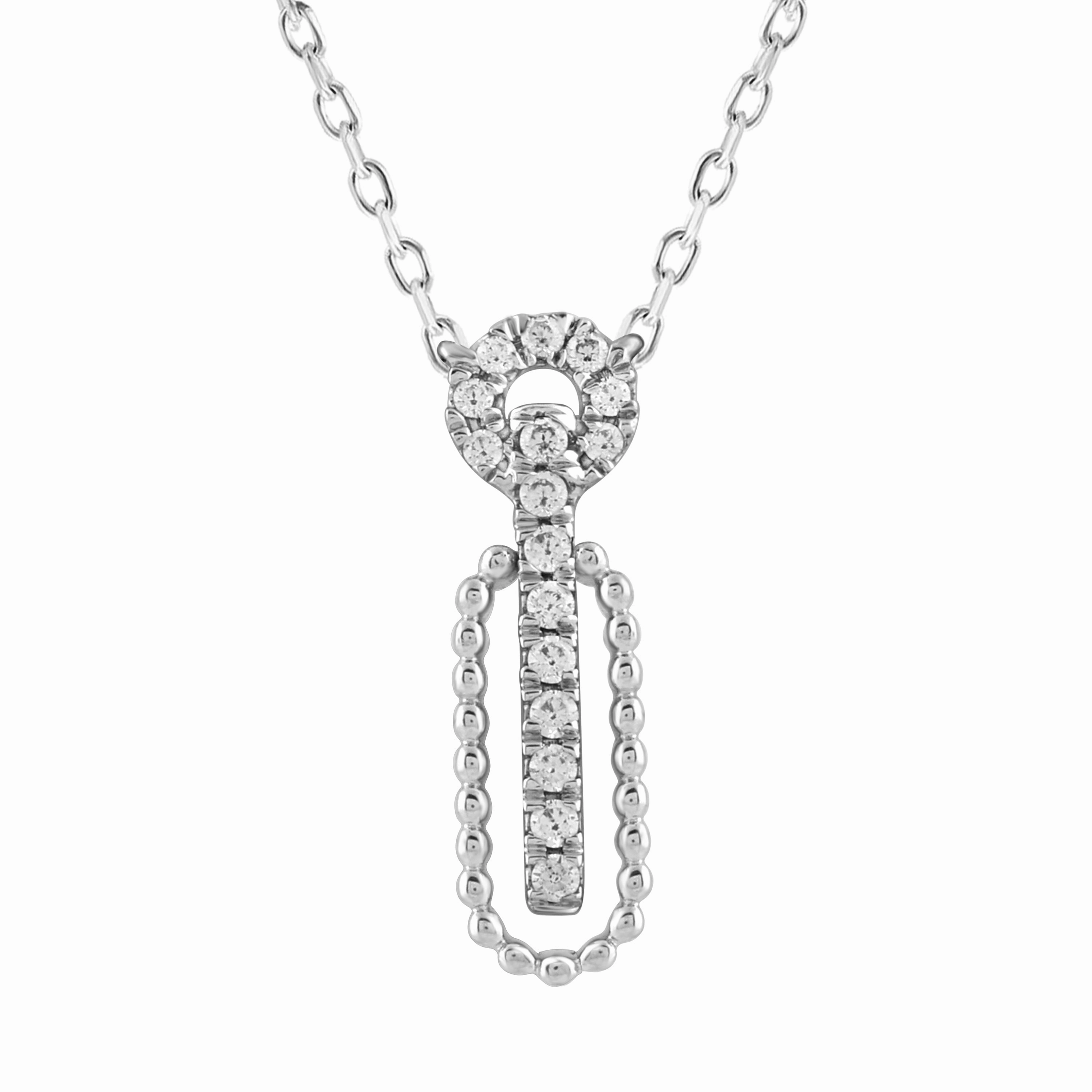 Stylish Design Sophisticated Accent LADIES NECKLACE 0.10CT ROUND DIAMOND 14K WHITE GOLD