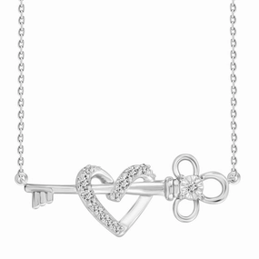 LADIES NECKLACE 0.16CT ROUND DIAMOND 10K WHITE GOLD Daily Essential