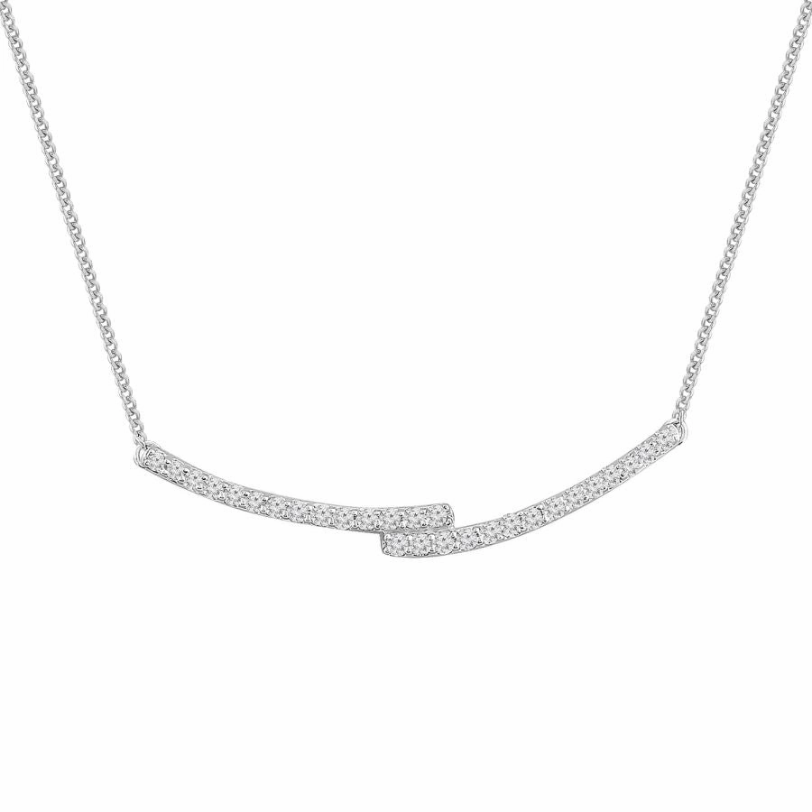 Glam Night Look LADIES NECKLACE 0.20CT ROUND DIAMOND 10K WHITE GOLD