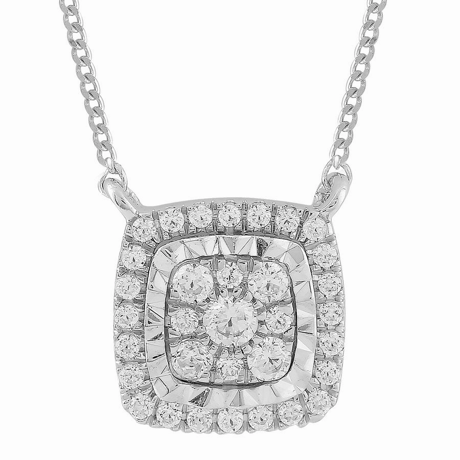 LADIES NECKLACE 0.20CT ROUND DIAMOND 10K WHITE GOLD Timeless Jewelry Look Dainty Shine