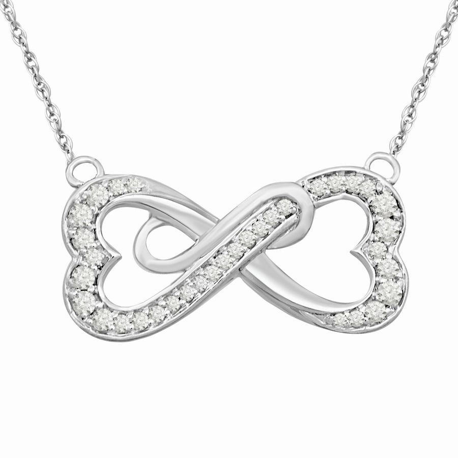 Quiet Look LADIES NECKLACE 0.20CT ROUND DIAMOND STERLING SILVER/WHITE GOLD