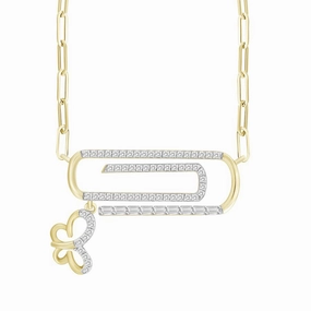 Classic Outfit LADIES NECKLACE 0.25CT ROUND/BAGUETTE DIAMOND 10K YELLOW GOLD