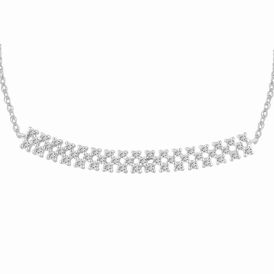LADIES NECKLACE 0.25CT ROUND DIAMOND 10K WHITE GOLD Ornate Edge