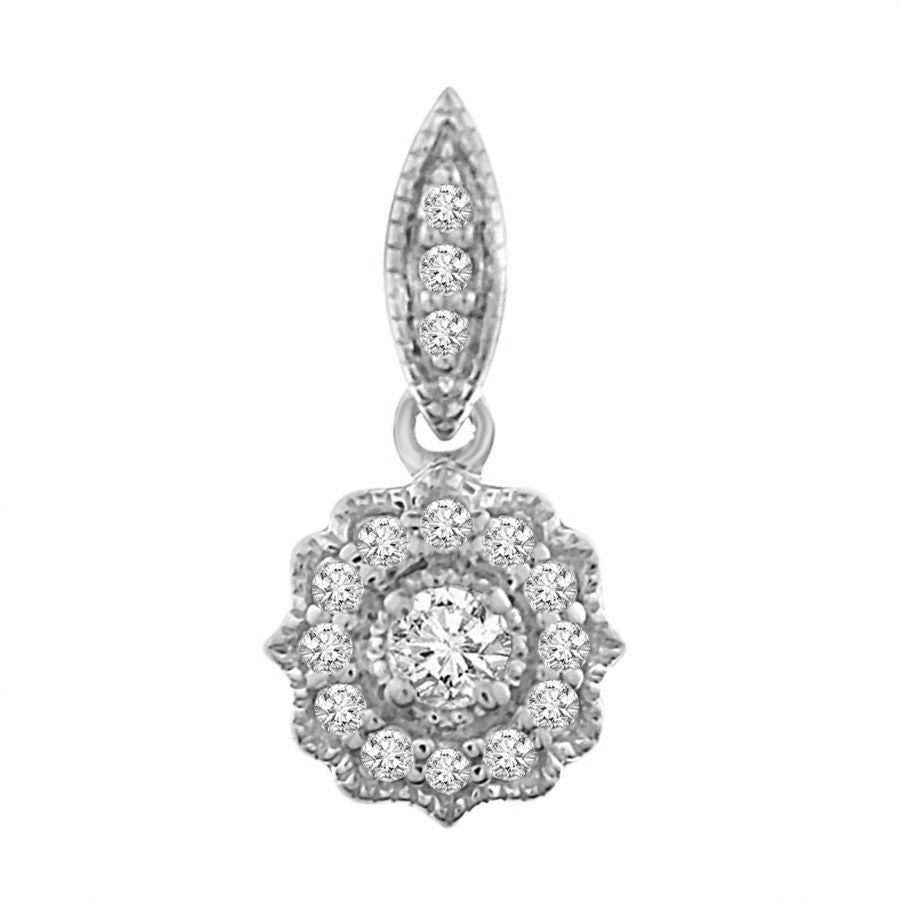Handcrafted Design Shine Dazzling Jewelry LADIES PENDANT 0.15CT ROUND DIAMOND 10K WHITE GOLD