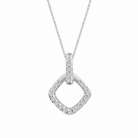 Dramatic Flare LADIES PENDANT WITH CHAIN 0.13CT ROUND DIAMOND 10K WHITE GOLD