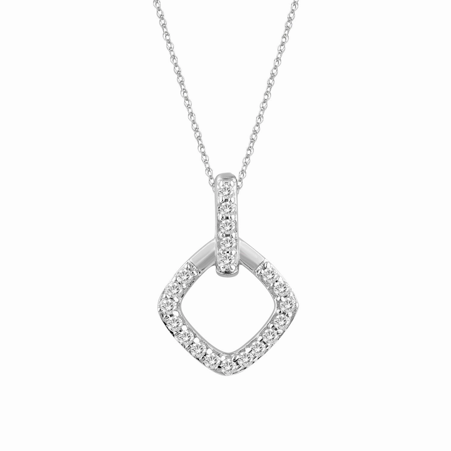 Dramatic Flare LADIES PENDANT WITH CHAIN 0.13CT ROUND DIAMOND 10K WHITE GOLD