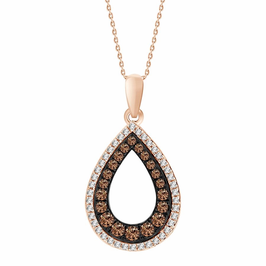 LADIES PENDANT WITH CHAIN 0.25CT ROUND/DARK BROWN DIAMOND 14K ROSE GOLD Minimal Daywear Daring Look