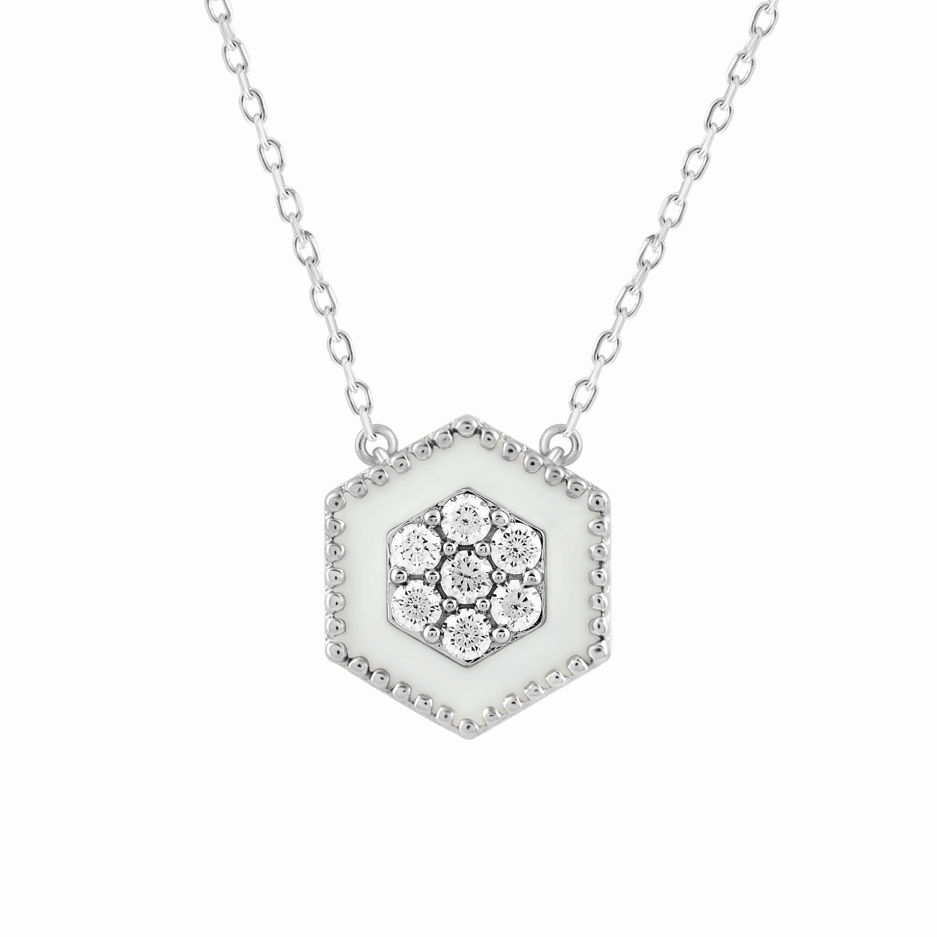 LADIES PENDANT WITH CHAIN 0.25CT ROUND DIAMOND 14K WHITE GOLD Luxe style